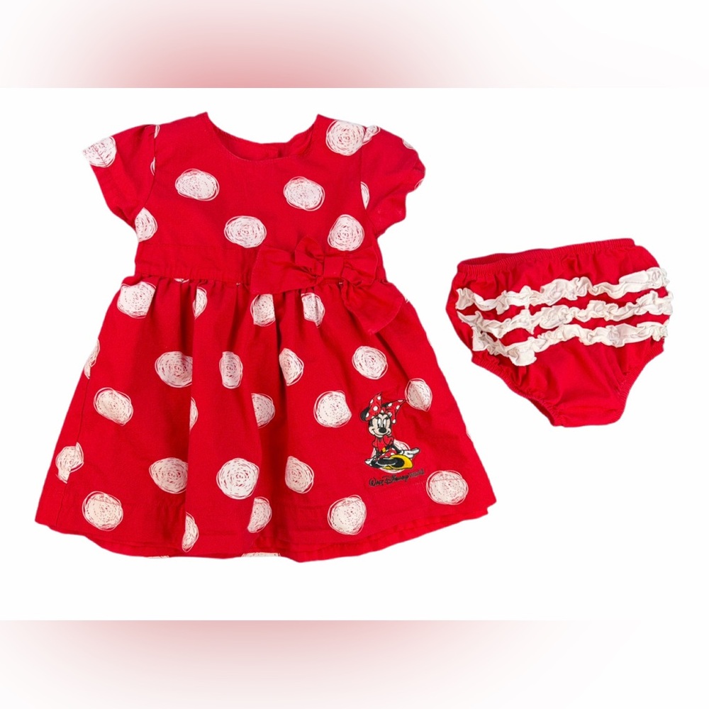 DISNEY PARKS Original Minnie Mouse Embroidered Polka Dot Dress with Bloomers-18M